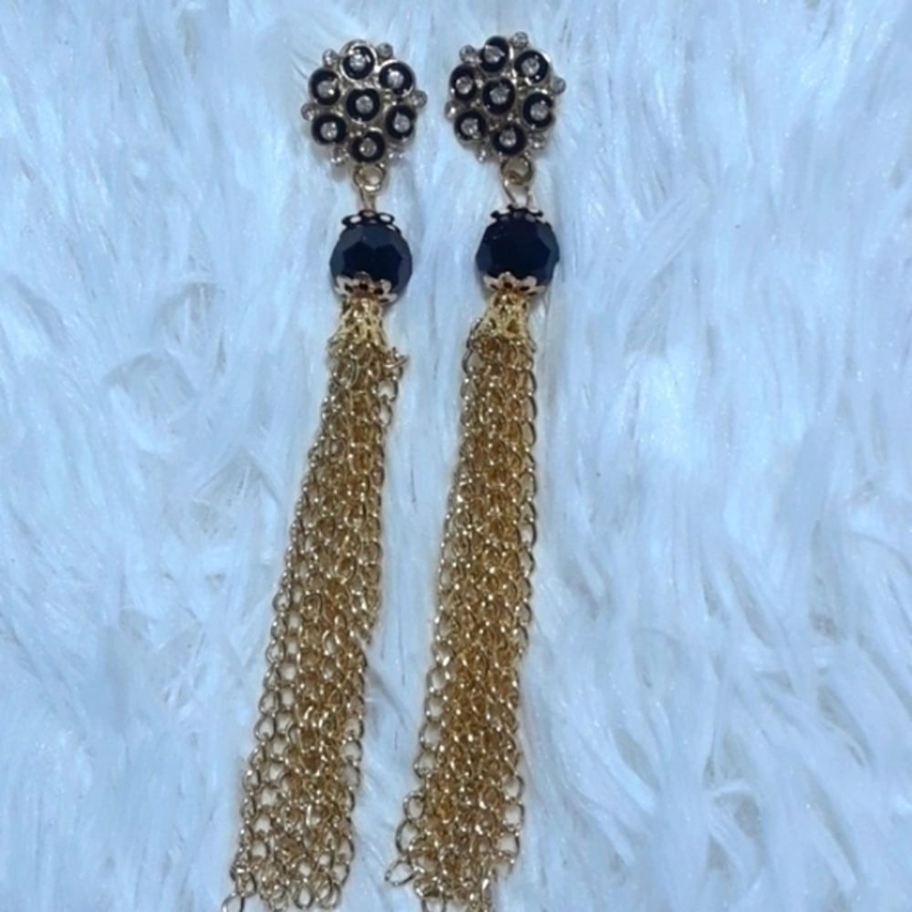 ☄Enamel Round, Bead & Chain Tassel Earrings